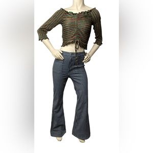 BBJ BOOM BOOM JEANS LOS ANGELES Navy Blue/White Wide Leg Flare Bell Bottom Jeans